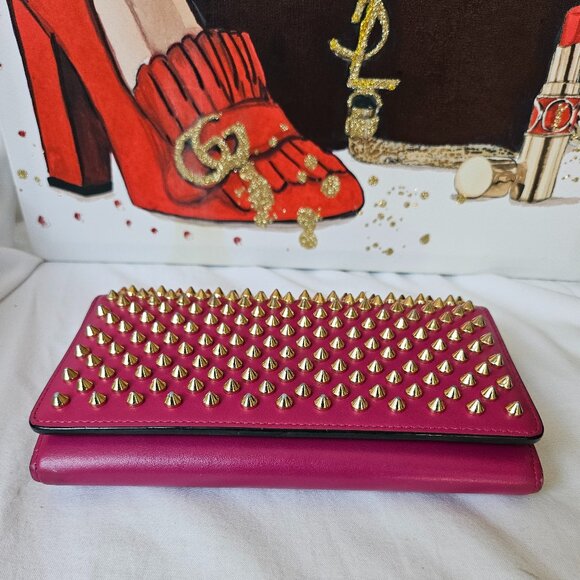 Louboutin Pink spiked leather wallet wristlet clutch - Picture 15 of 16